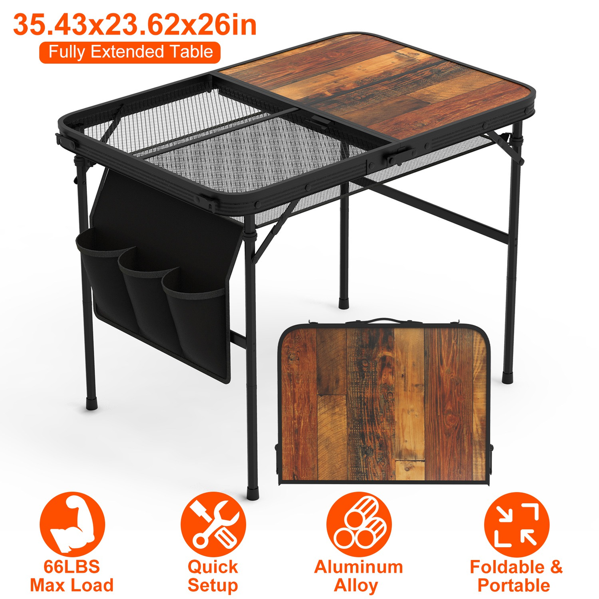 Foldable Camping Table 35.43 x 23.62 x 26 in