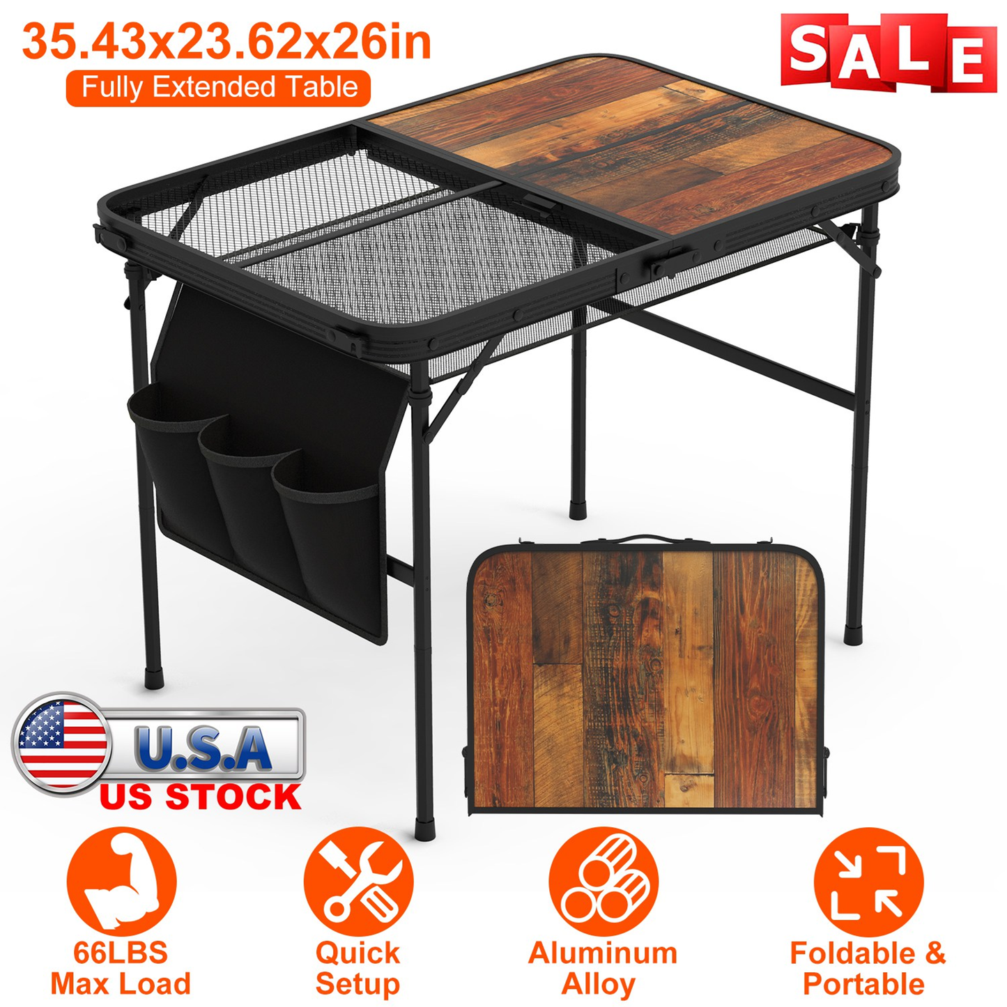 Foldable Camping Table 35.43 x 23.62 x 26 in