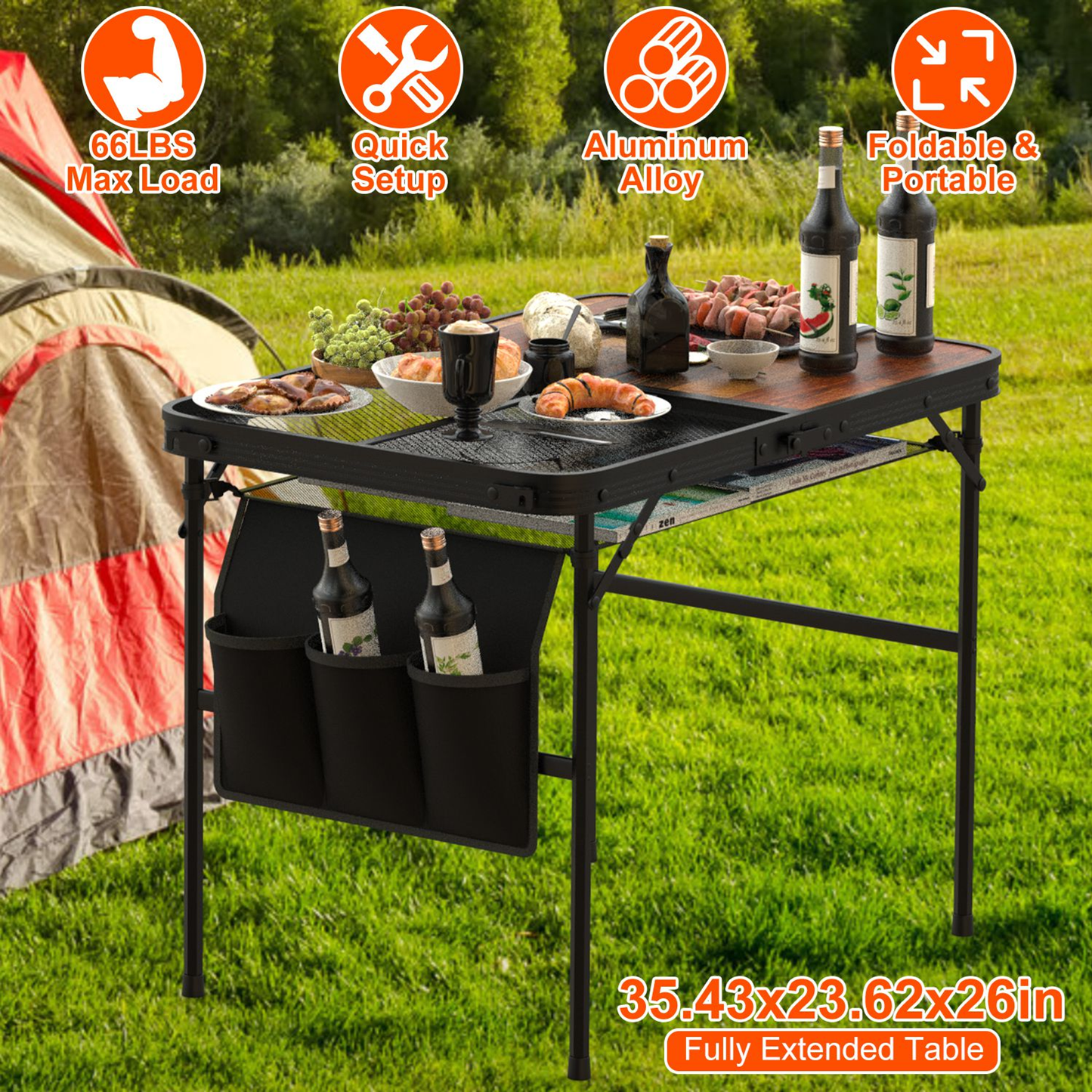 Foldable Camping Table 35.43 x 23.62 x 26 in
