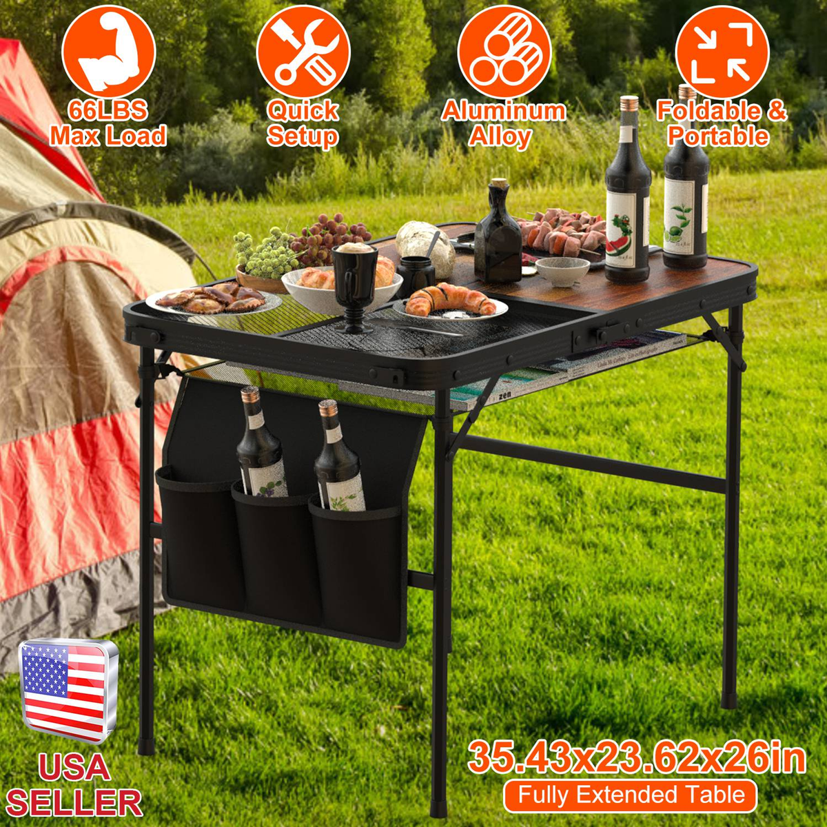 Foldable Camping Table 35.43 x 23.62 x 26 in