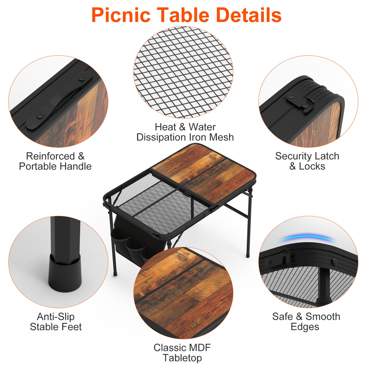 Foldable Camping Table 35.43 x 23.62 x 26 in
