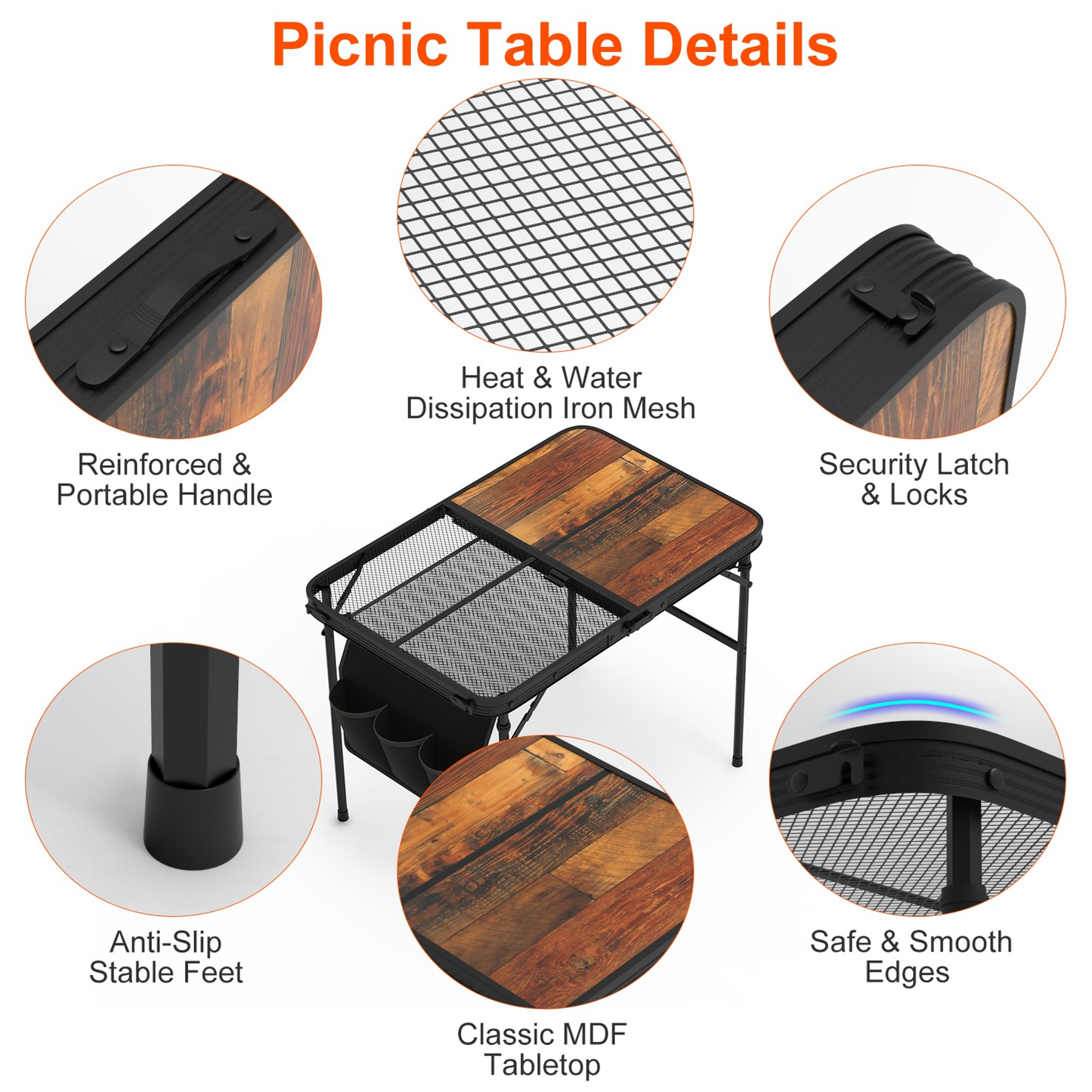 Foldable Camping Table 35.43 x 23.62 x 26 in