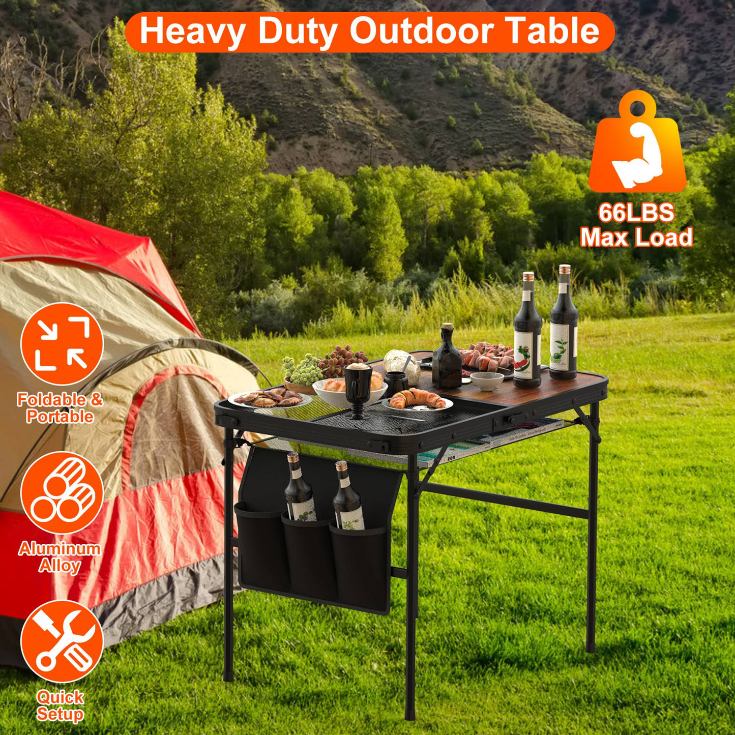 Foldable Camping Table 35.43 x 23.62 x 26 in