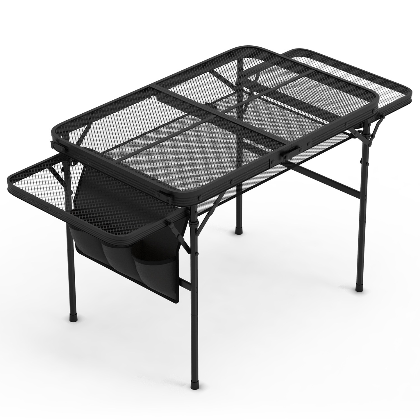 Foldable Camping Table with Side Trays and Storage Net