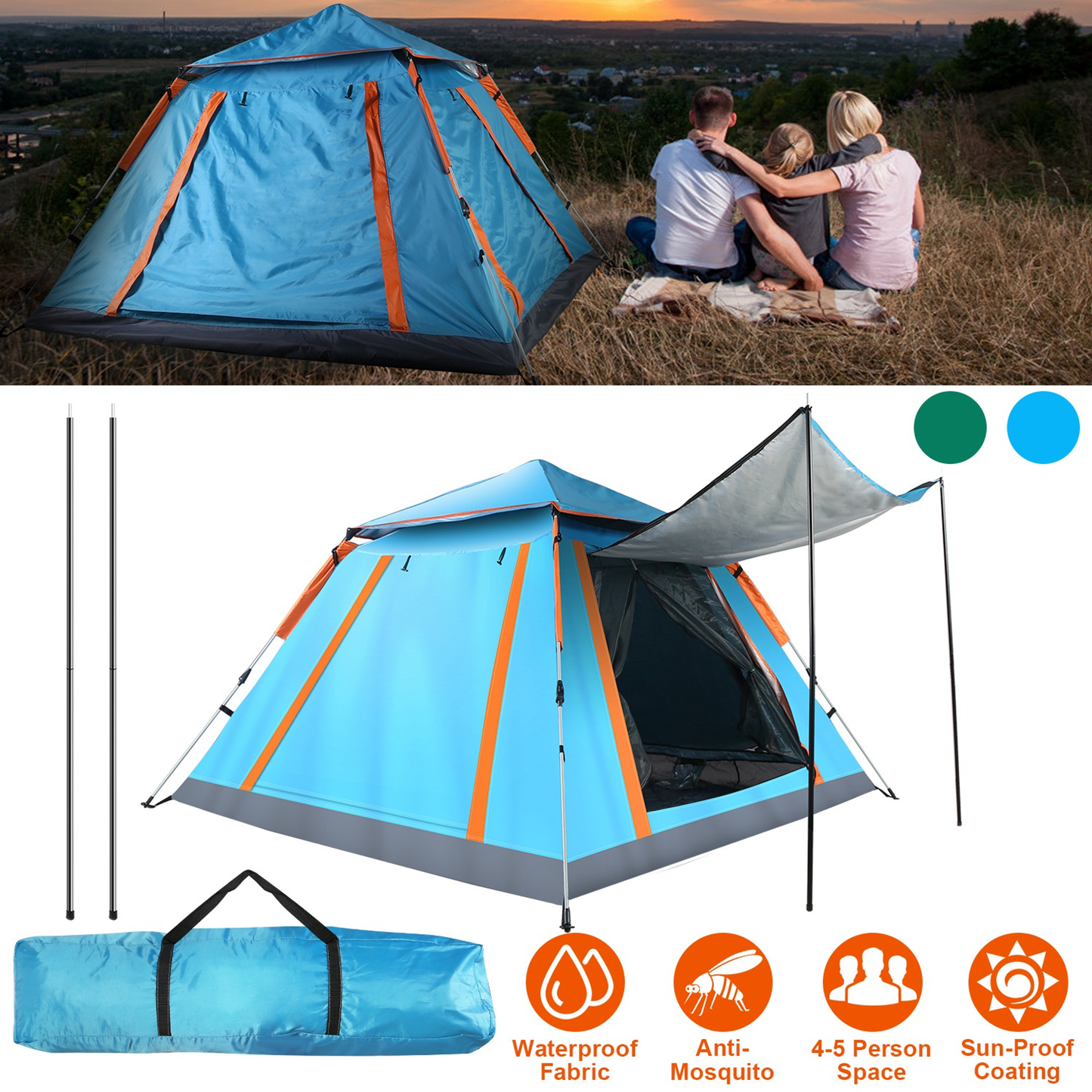 4-5 Person Waterproof Foldable Outdoor Camping Tent