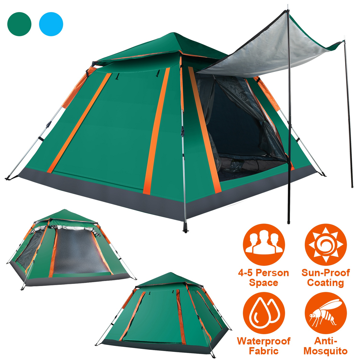 4-5 Person Foldable Waterproof Camping Tent (Green)