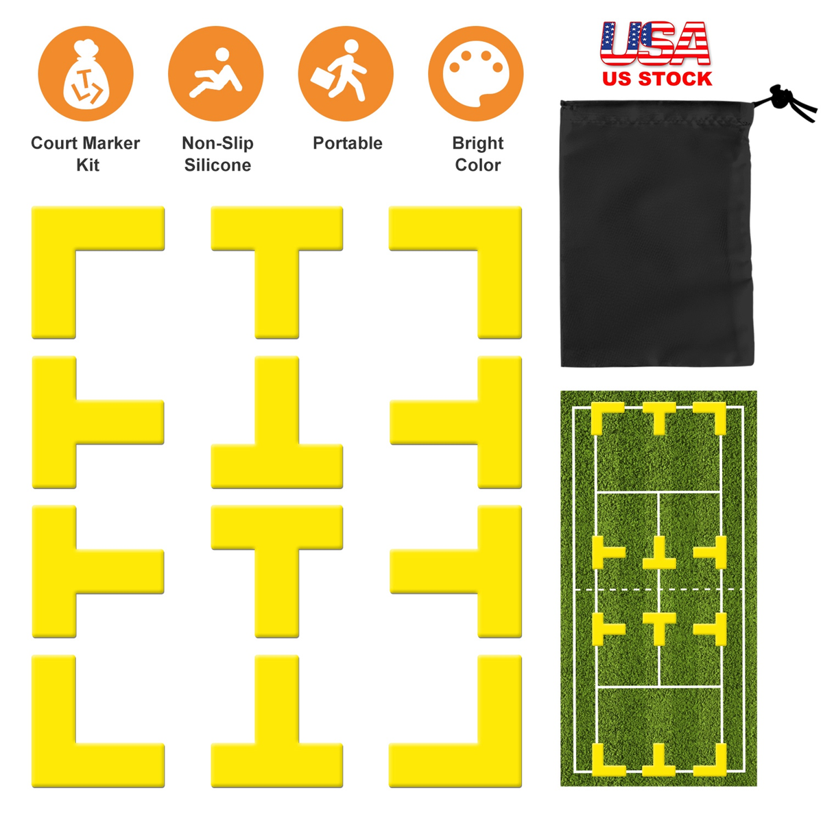 Pickleball Court Marking Kit, 12-Piece Set, Orange