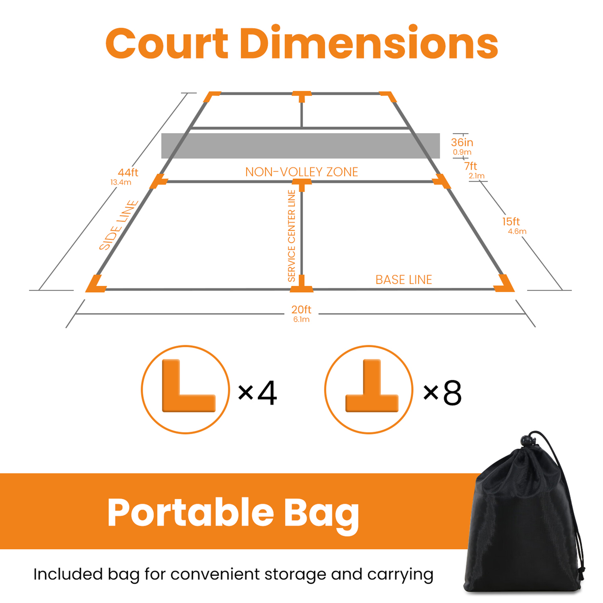 Pickleball Court Marking Kit, 12-Piece Set, Orange