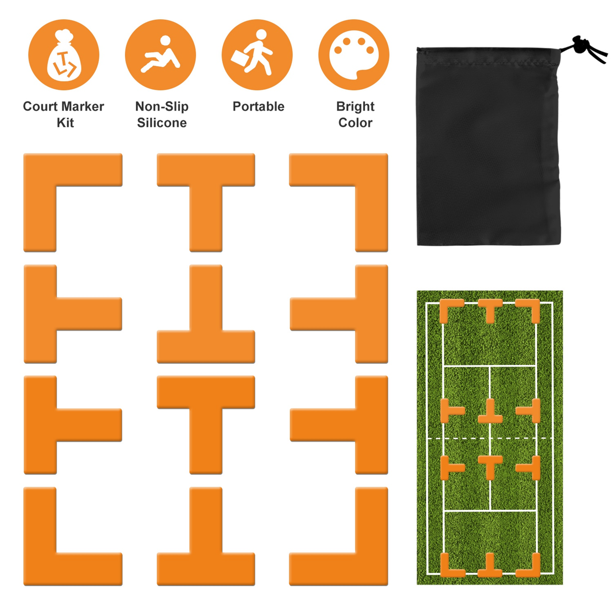 Pickleball Court Marking Kit, 12-Piece Set, Yellow