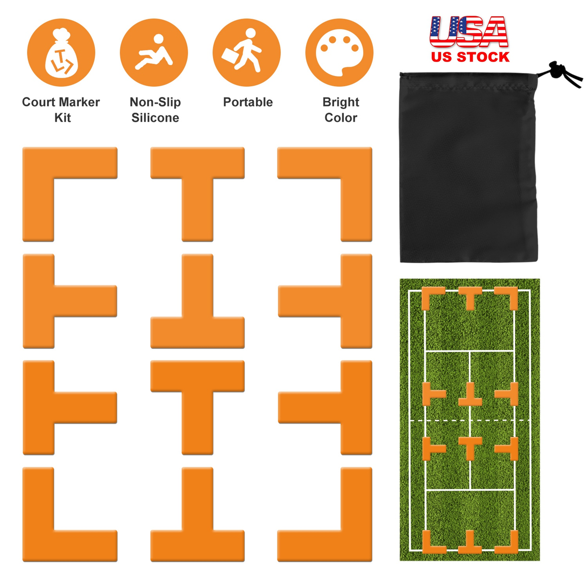 Pickleball Court Marking Kit, 12-Piece Set, Yellow