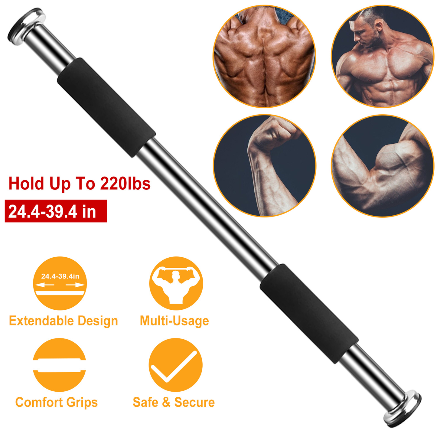 Doorway Pull Up Bar Adjustable Home Gym, Silver