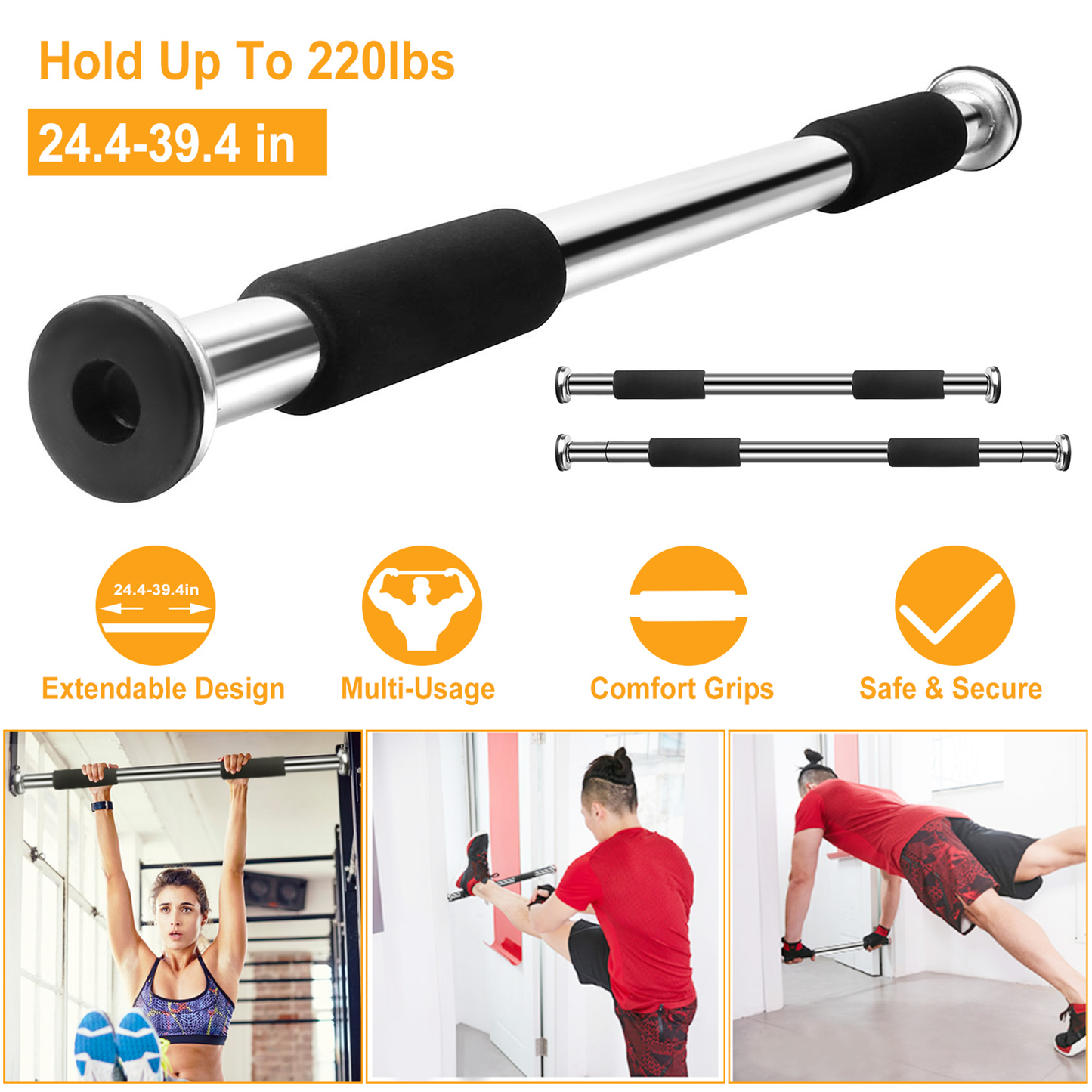 Doorway Pull Up Bar Adjustable Home Gym, Silver