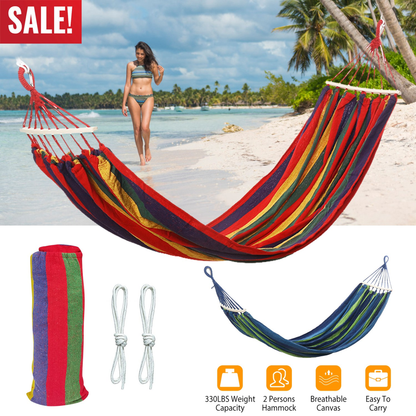 Double Canvas Hammock 2-Person Swing Bed - Blue