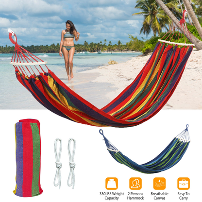 Double Canvas Hammock 2-Person Swing Bed - Blue