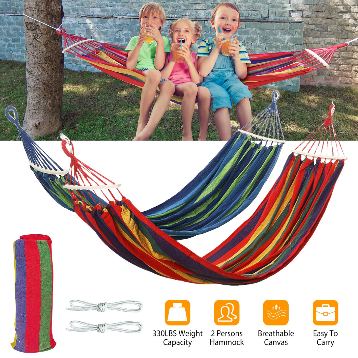 Double Canvas Hammock 2-Person Swing Bed - Blue