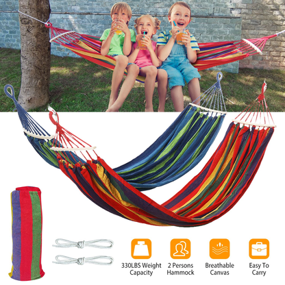 Double Canvas Hammock 2-Person Swing Bed - Blue