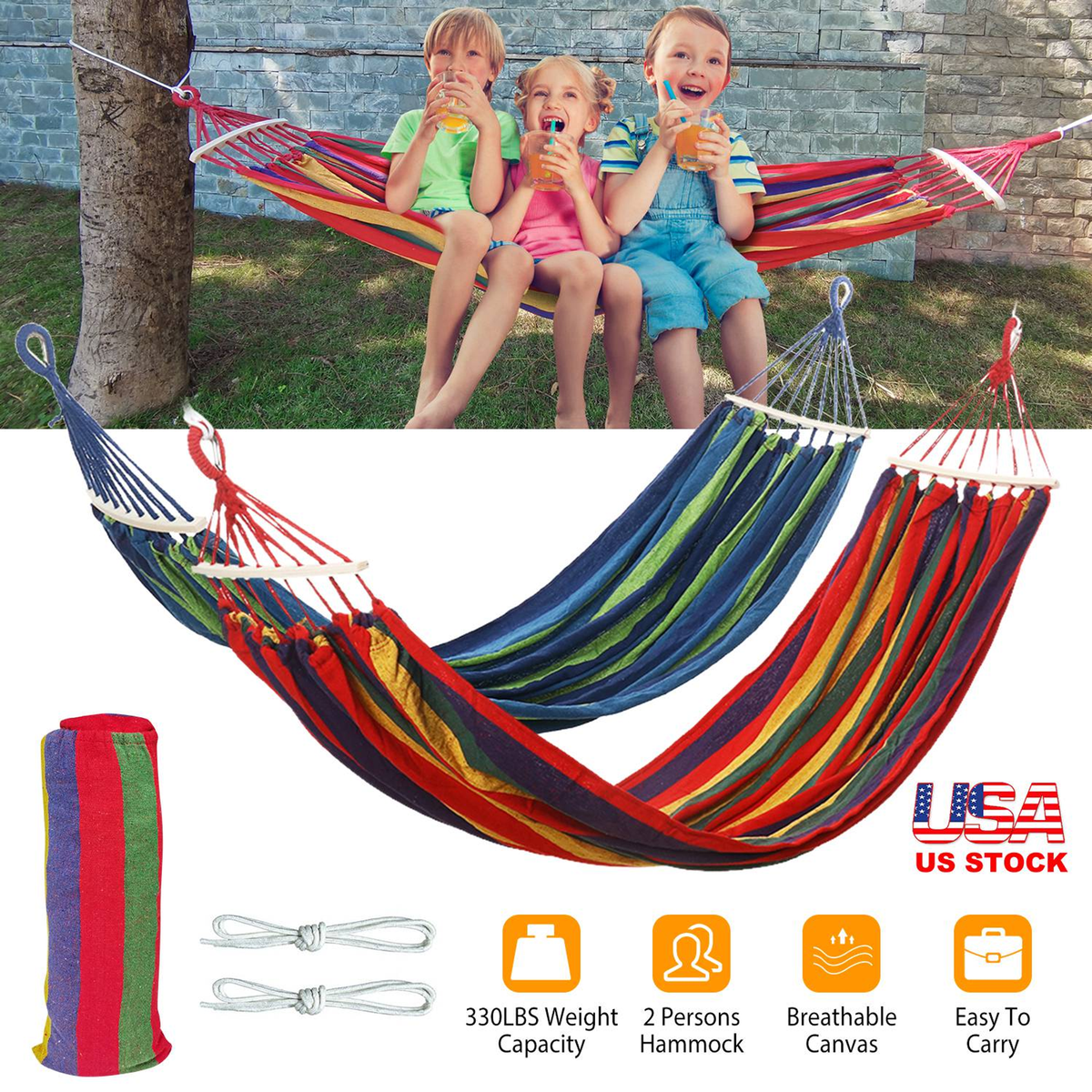 Double Canvas Hammock 2-Person Swing Bed - Red