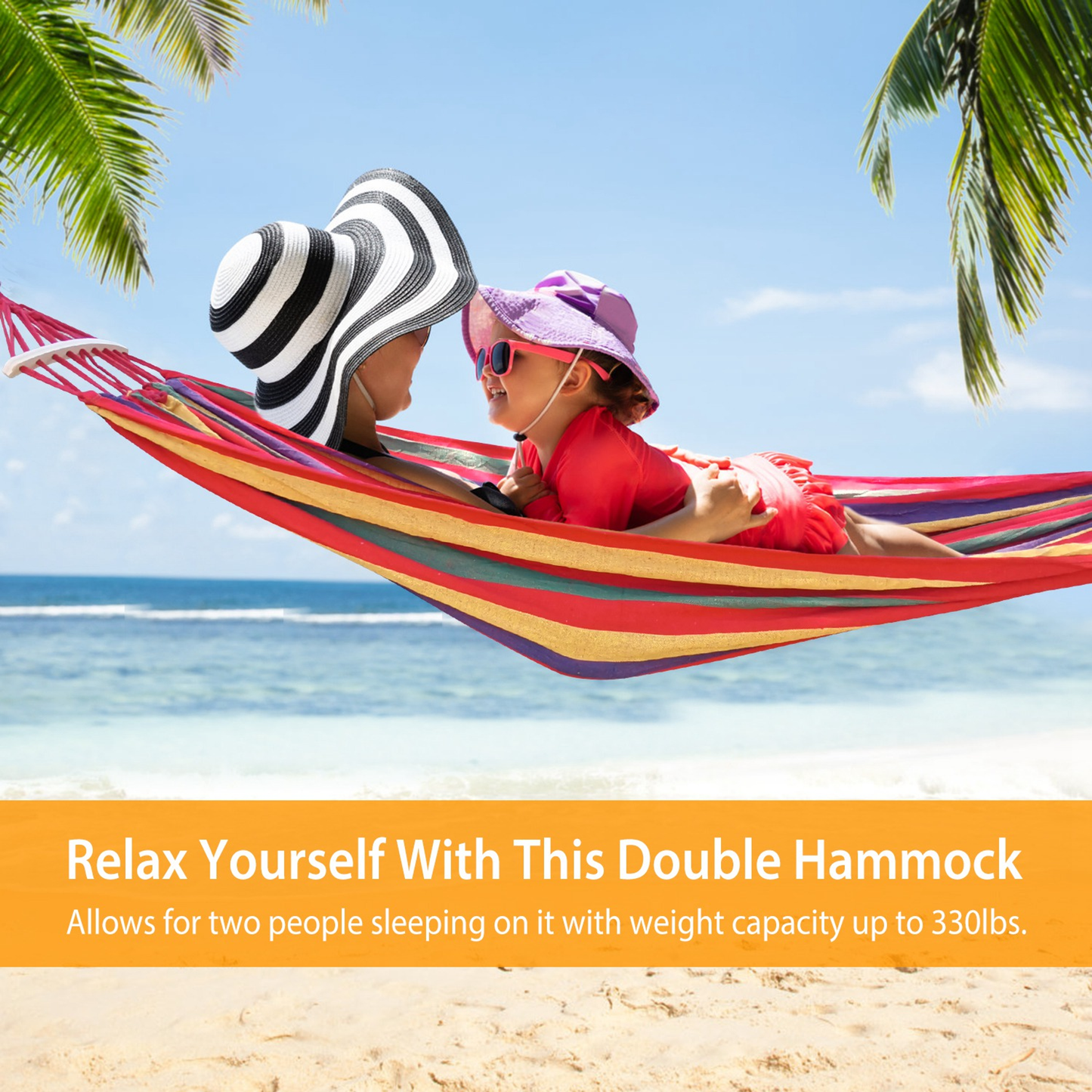 Double Canvas Hammock 2-Person Swing Bed - Red