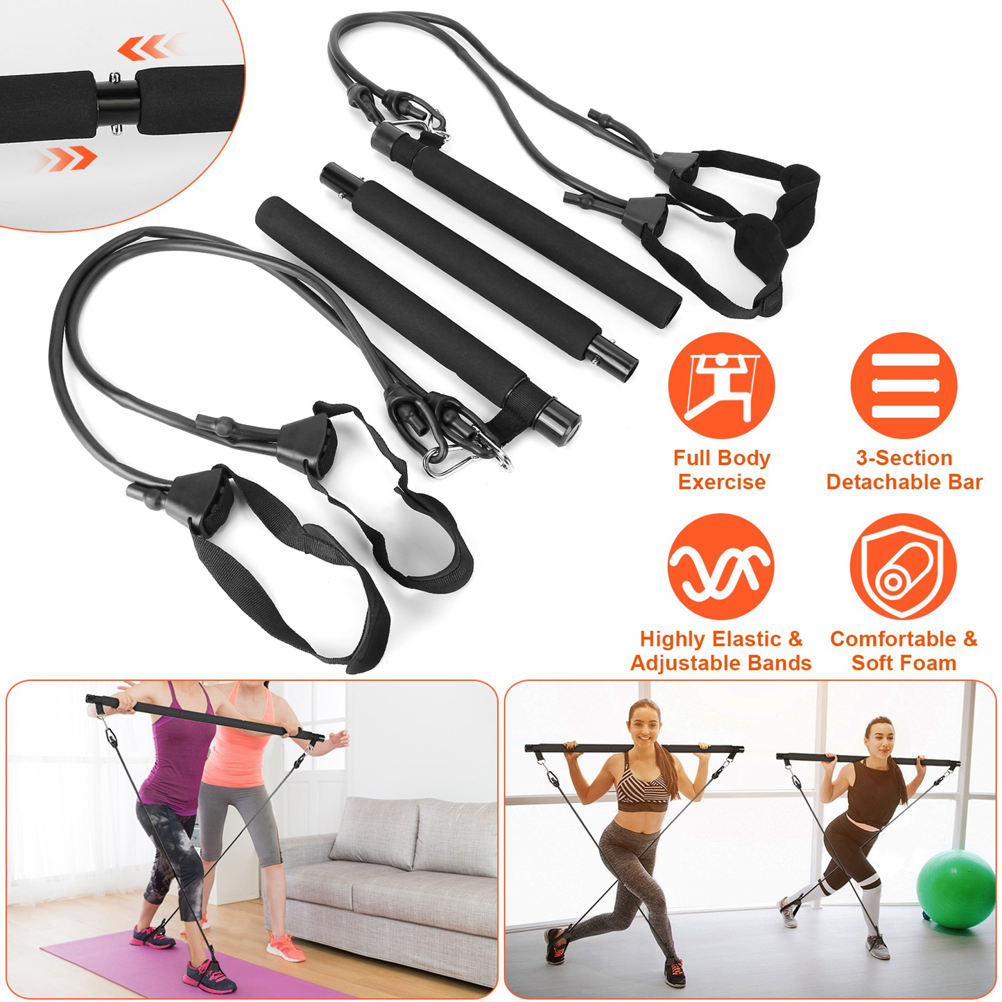 Pilates Bar Kit with Resistance Bands