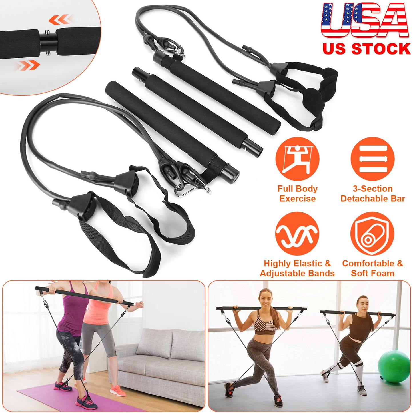 Pilates Bar Kit with Resistance Bands