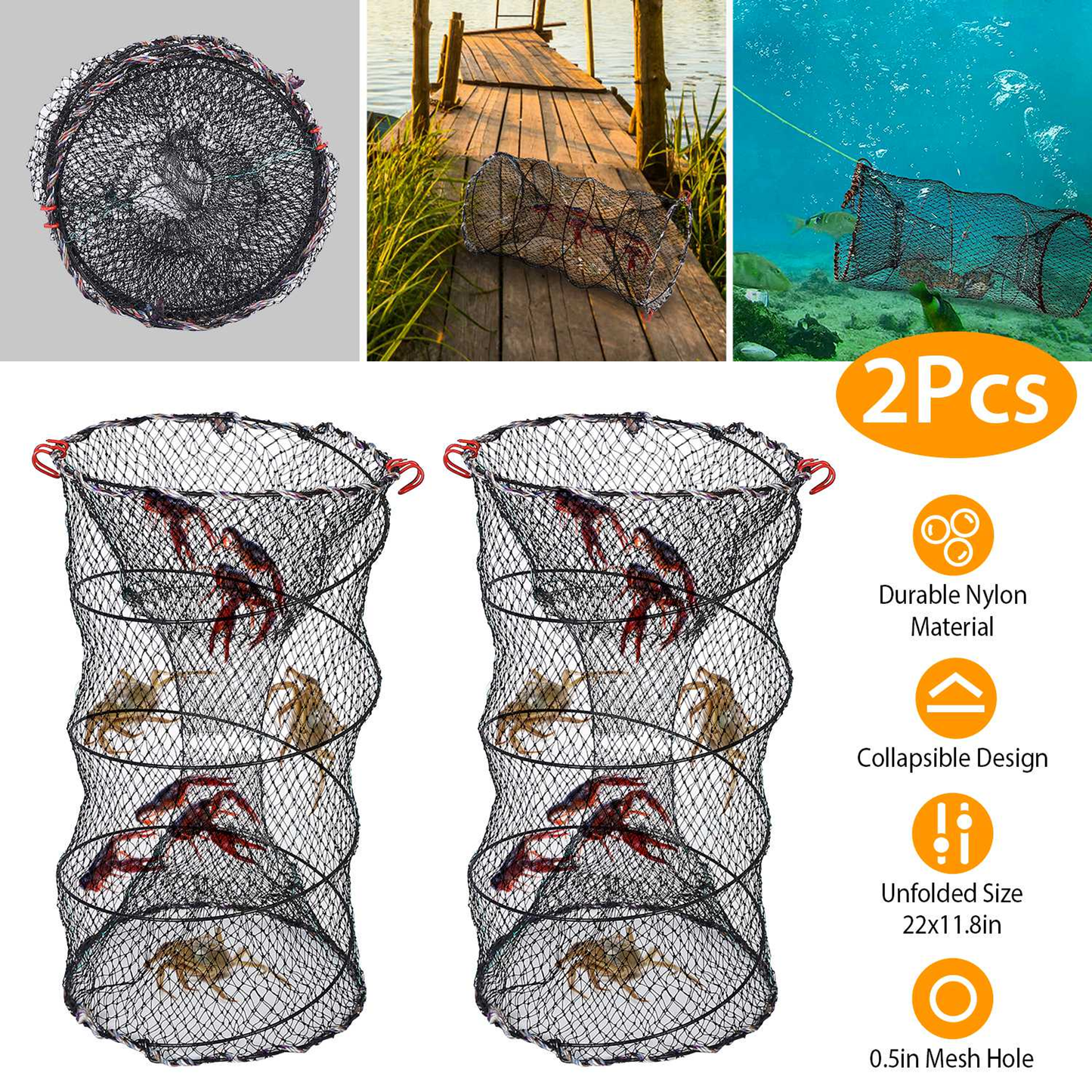 2-Piece Crab Trap Bait Nets for Shrimp and Lobster