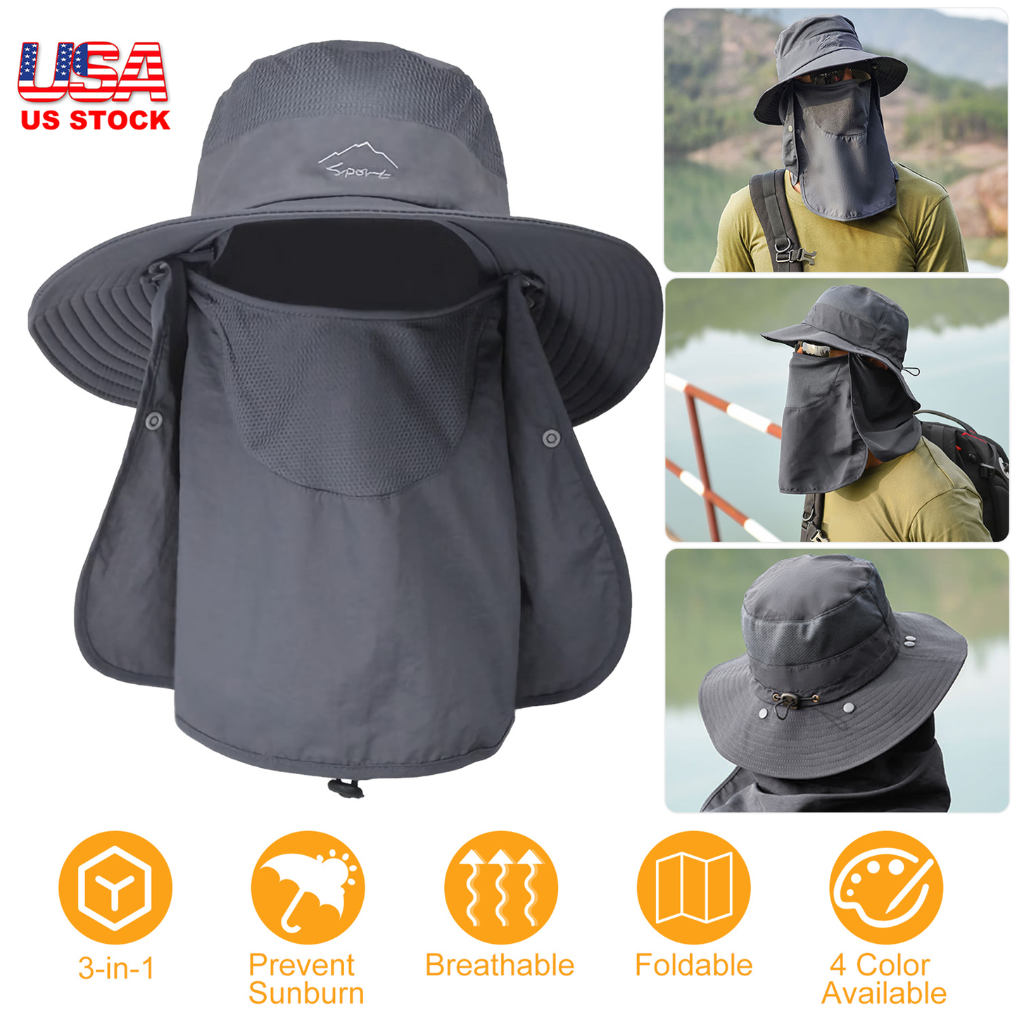 3-in-1 Foldable Wide Brim Fishing Bucket Hat
