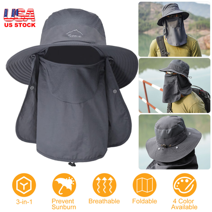 3-in-1 Foldable Wide Brim Fishing Bucket Hat