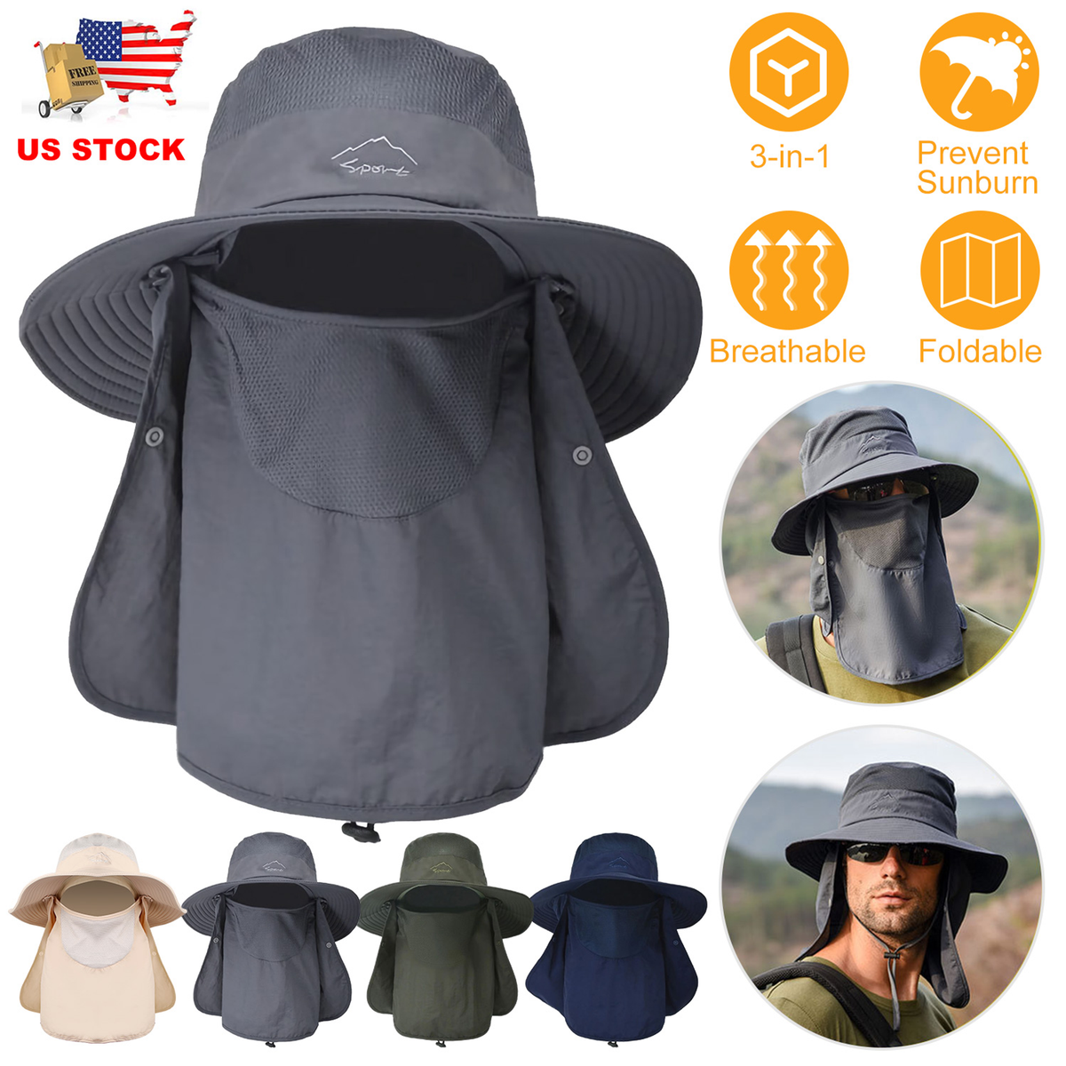 3-in-1 Foldable Wide Brim Fishing Bucket Hat