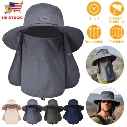 3-in-1 Foldable Wide Brim Fishing Bucket Hat