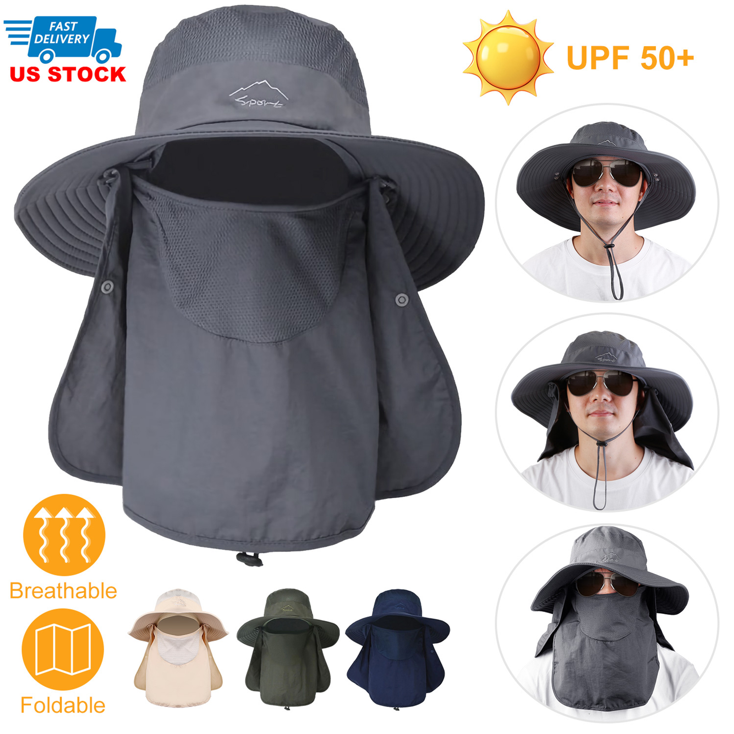 3-in-1 Foldable Wide Brim Fishing Bucket Hat