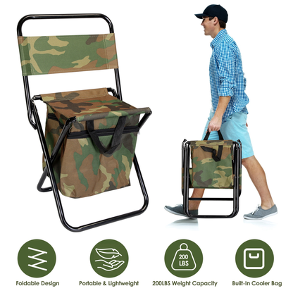 Foldable Fishing Chair with Built-In Cooler Bag