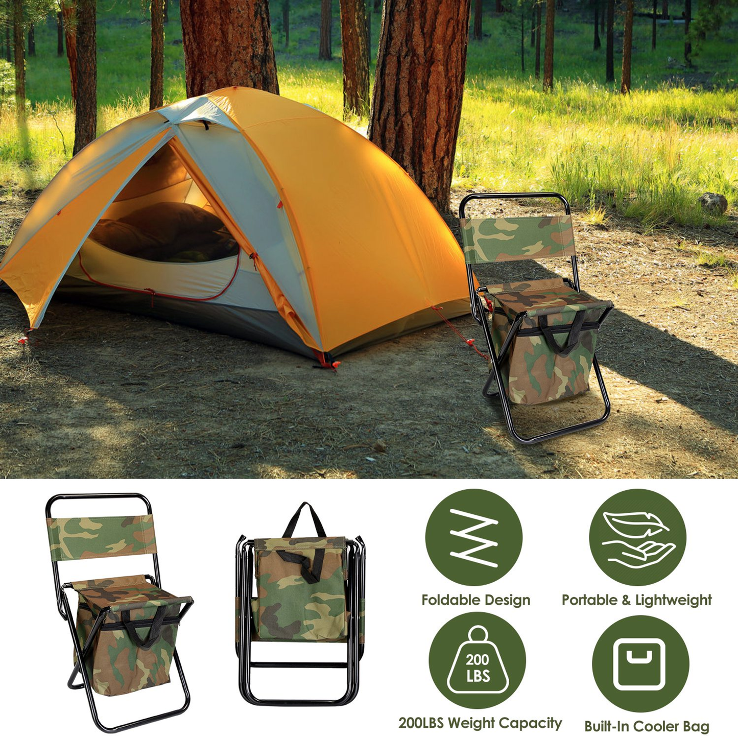 Foldable Fishing Chair with Built-In Cooler Bag