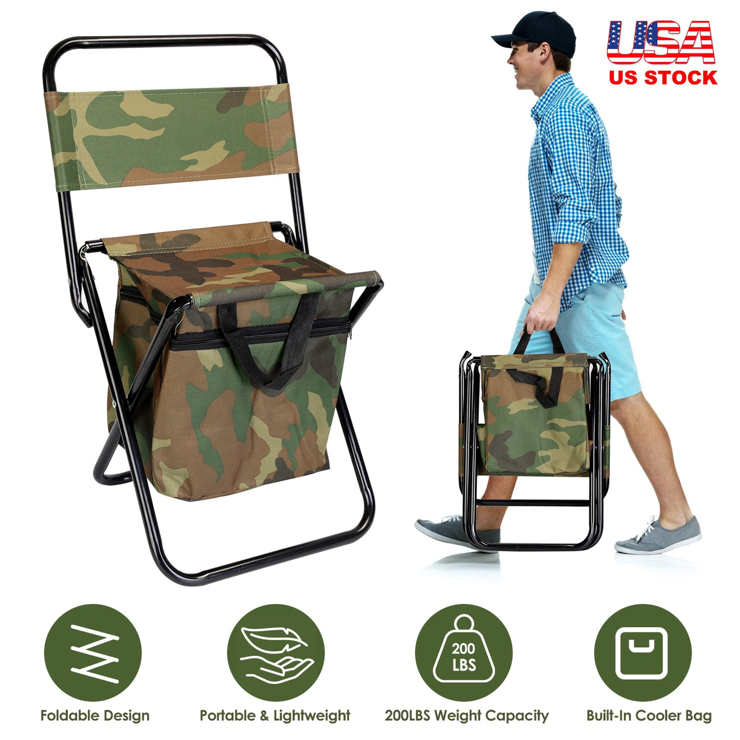 Foldable Fishing Chair with Built-In Cooler Bag