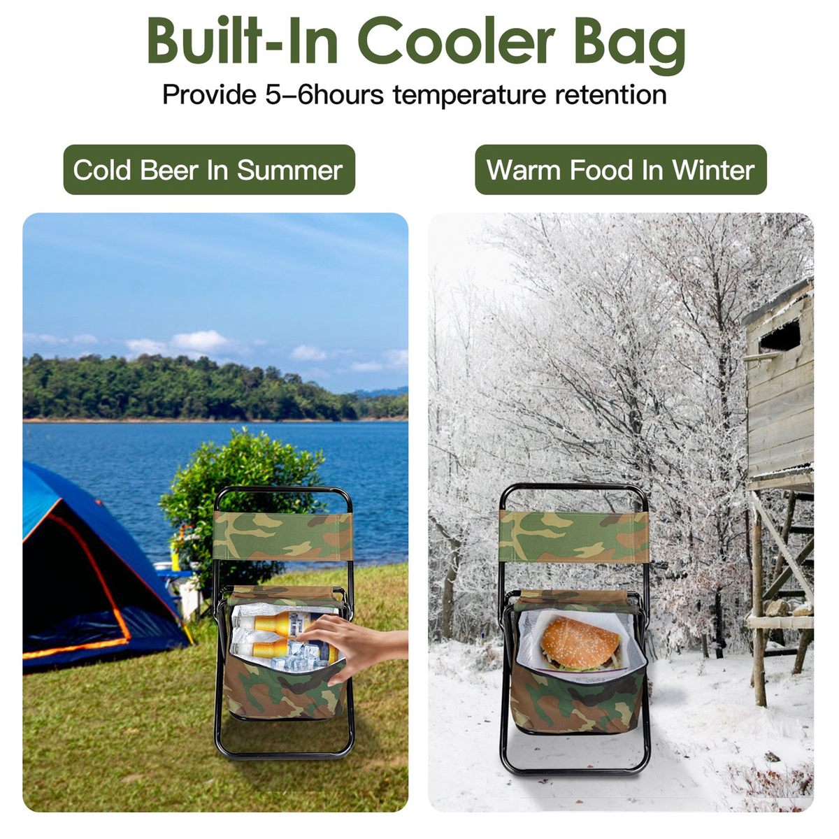 Foldable Fishing Chair with Built-In Cooler Bag