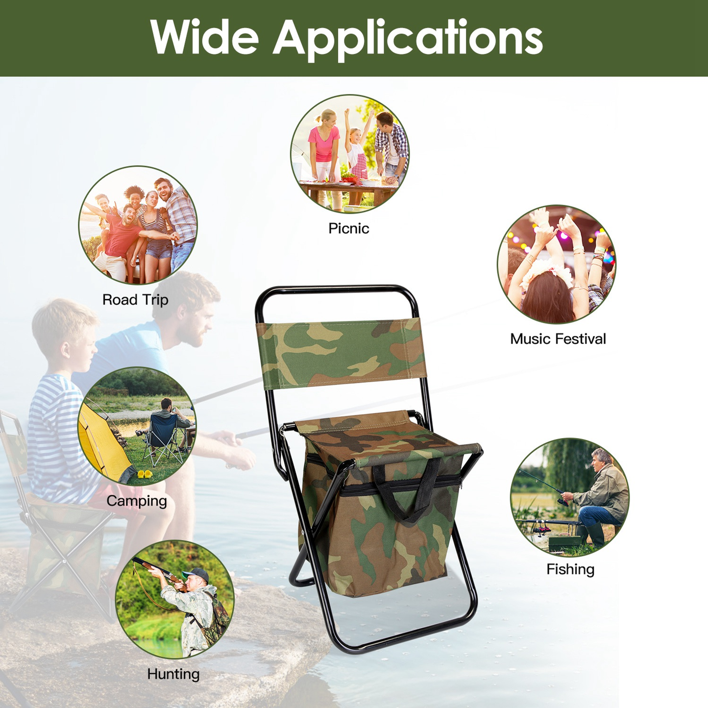 Foldable Fishing Chair with Built-In Cooler Bag