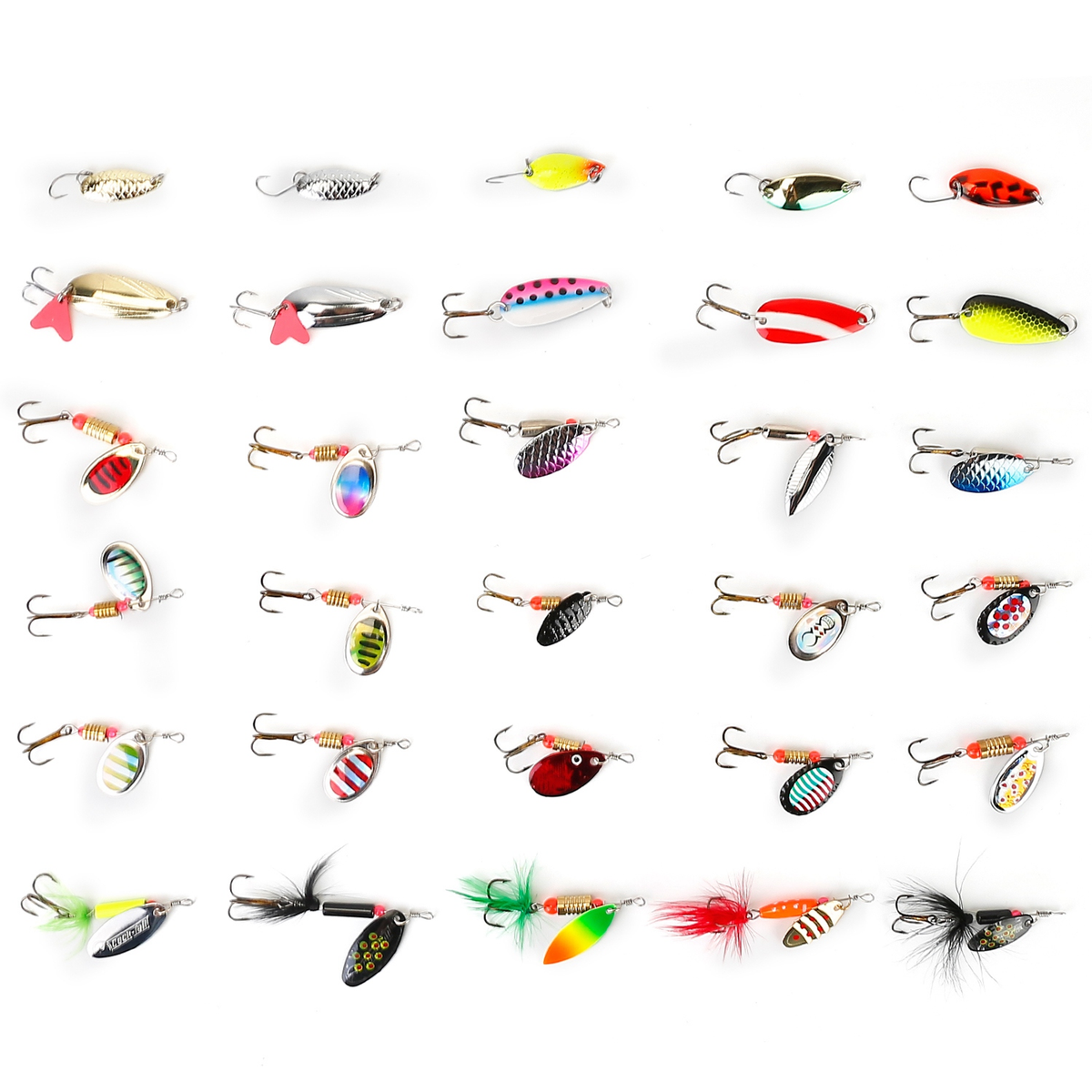 30-Piece Fishing Lures Kit with Metal Spoons and Spinners