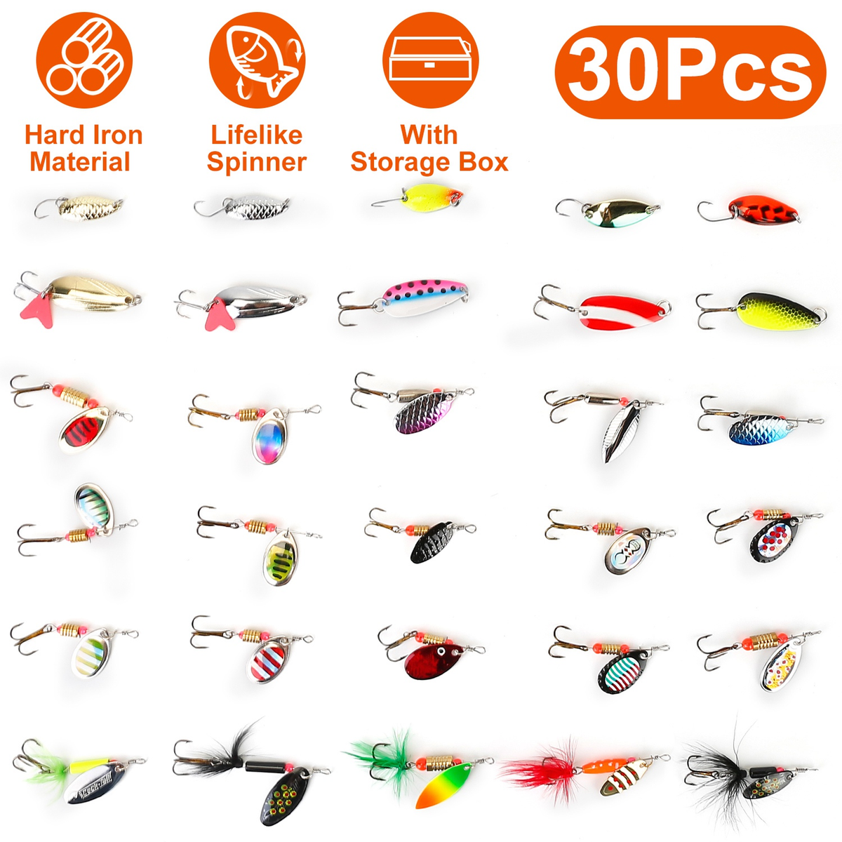 30-Piece Fishing Lures Kit with Metal Spoons and Spinners