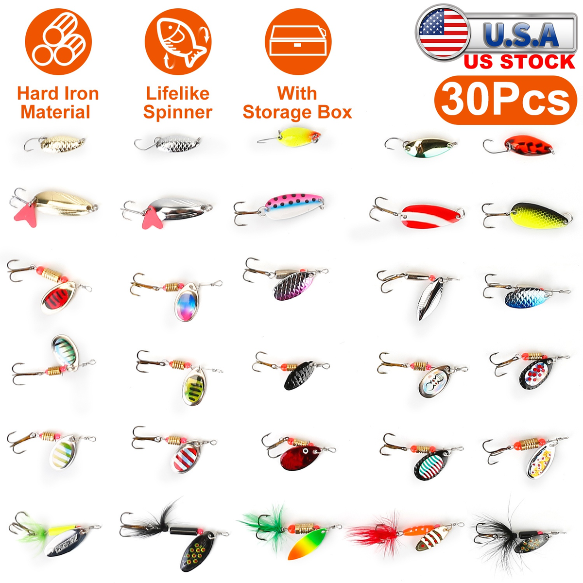 30-Piece Fishing Lures Kit with Metal Spoons and Spinners