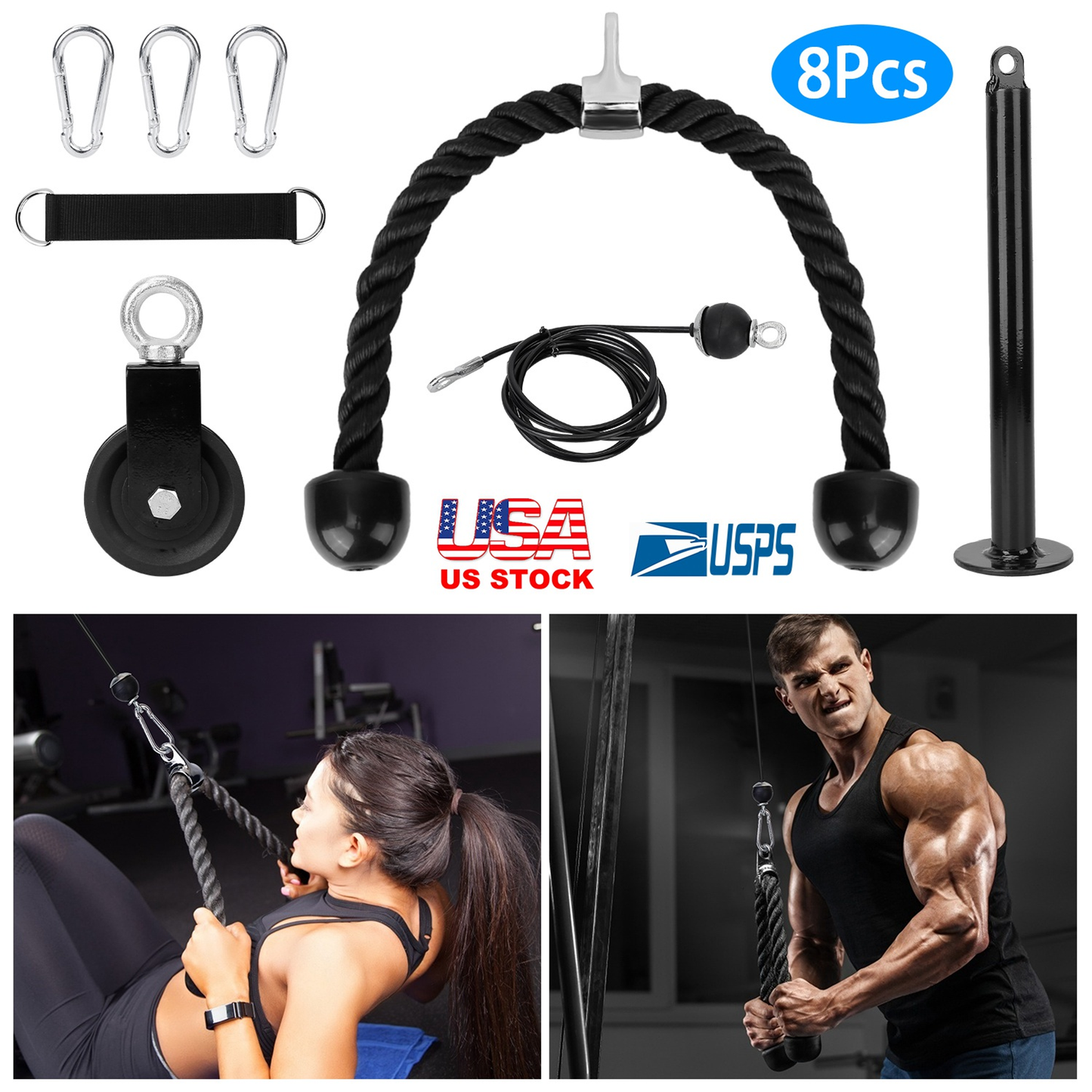 8-Piece Cable Pulley System for Home Gym Strength Training