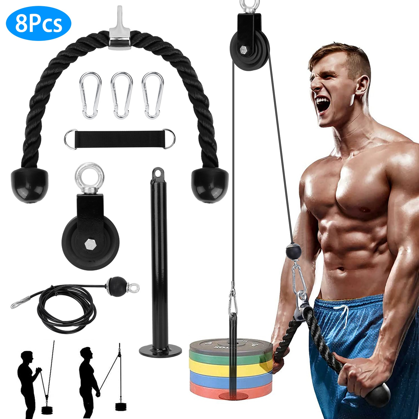 8-Piece Cable Pulley System for Home Gym Strength Training