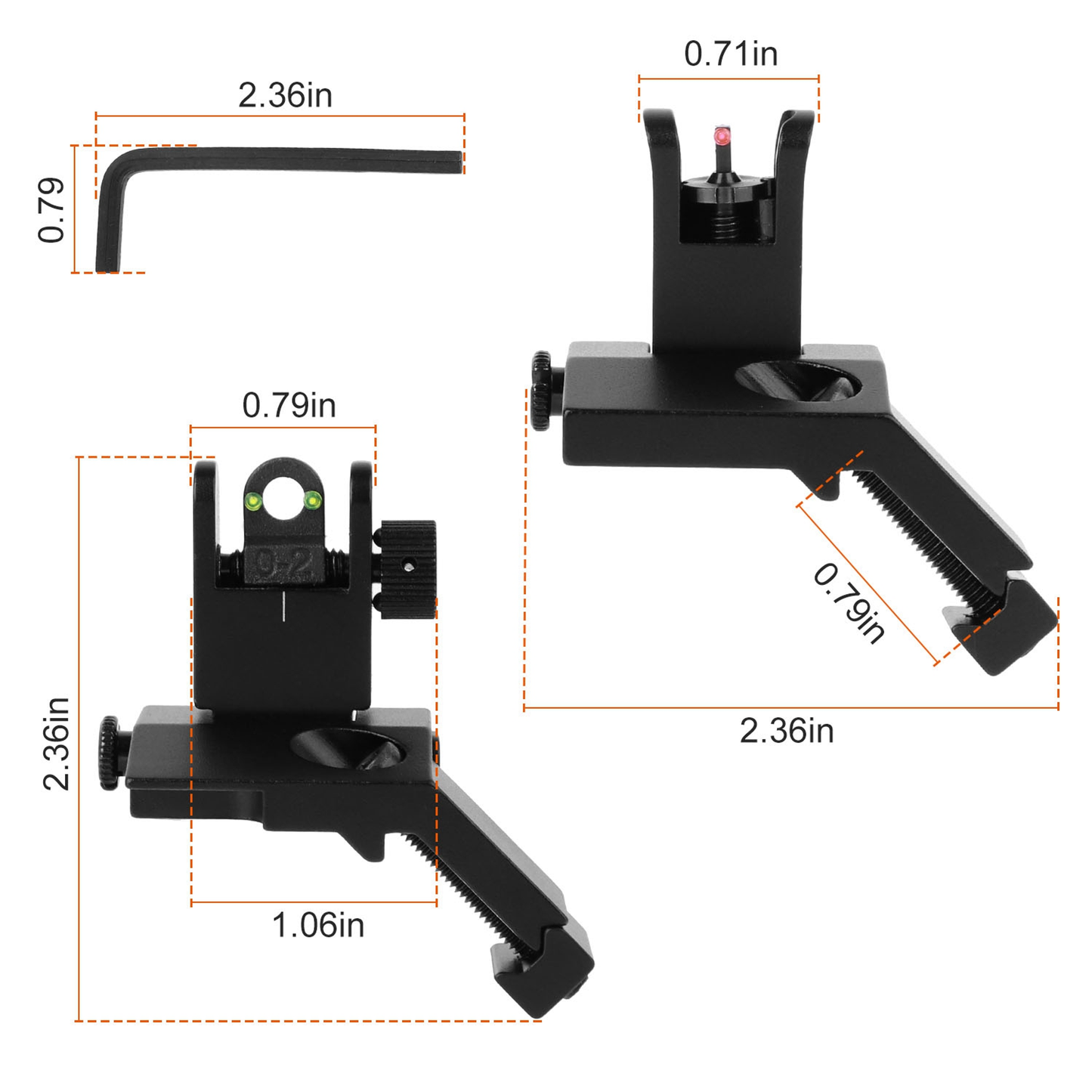Aluminum Flip-Up Sight Set, 45-Degree Offset