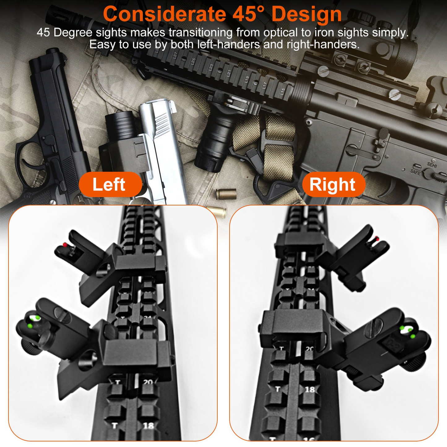 Aluminum Flip-Up Sight Set, 45-Degree Offset