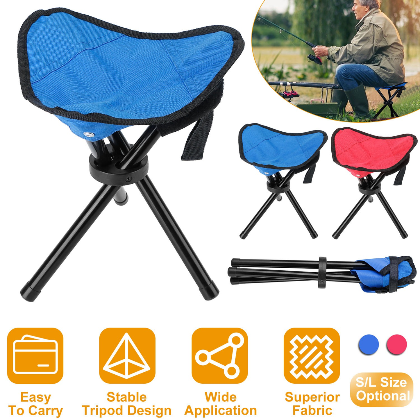 Folding Tripod Stool Portable Travel Chair