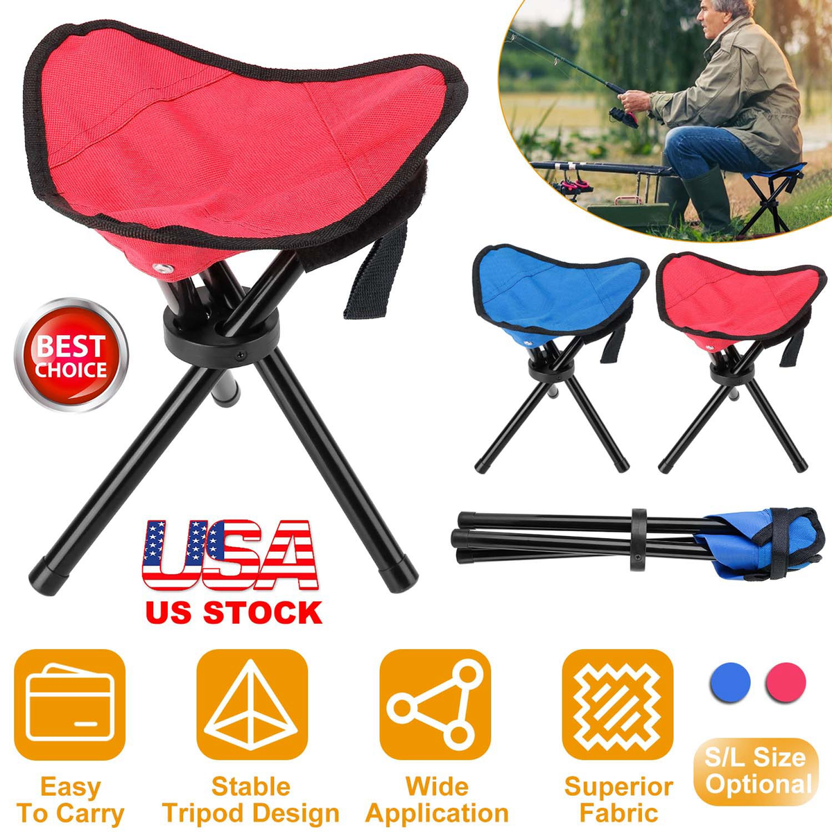 Folding Tripod Stool Portable Travel Chair