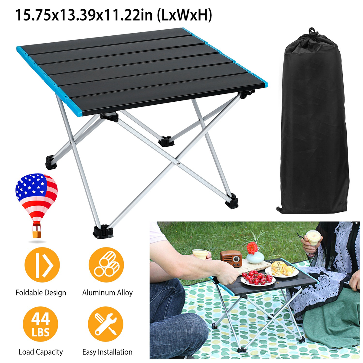 Folding Camping Table Aluminum Alloy with Carry Bag