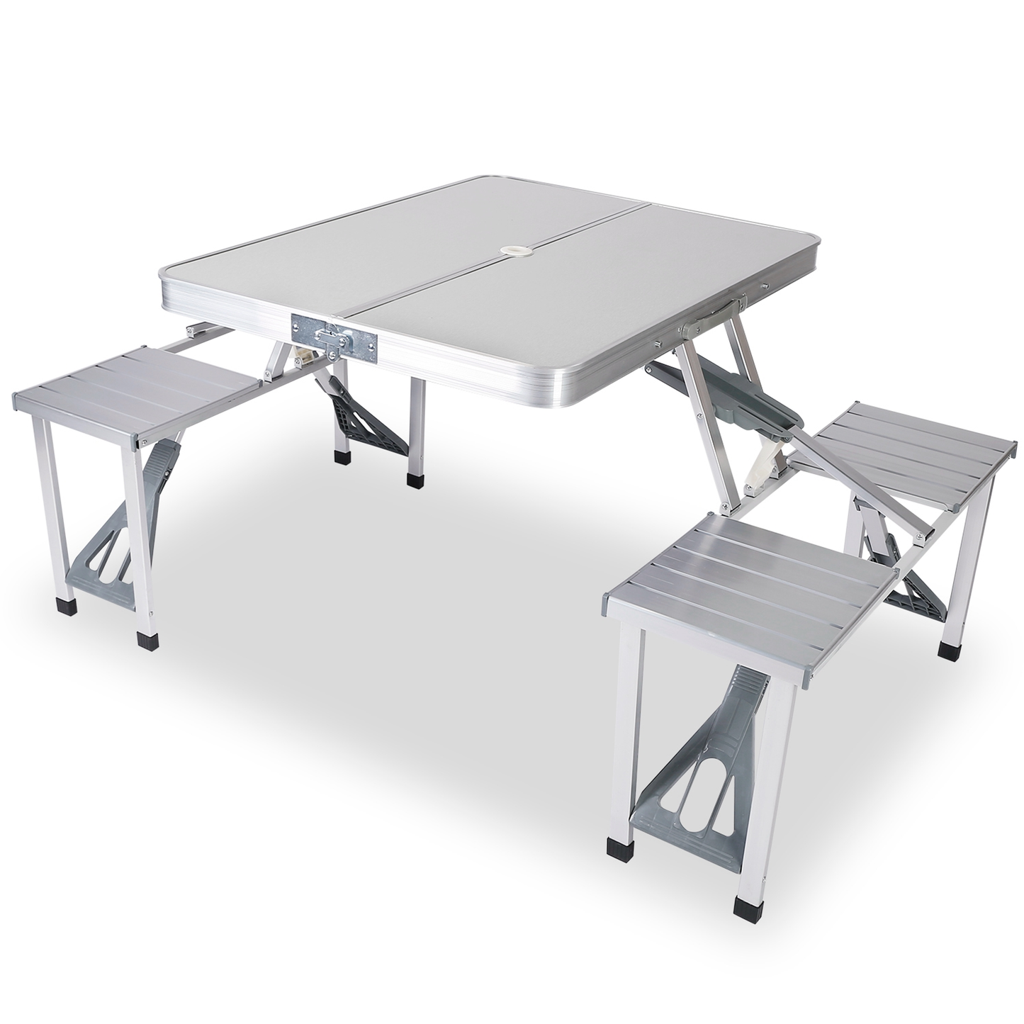 Folding Aluminum Picnic Table with 4 Seats and Umbrella Hole