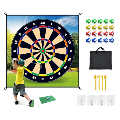 Golf Chipping and Dart Game Mat Set with Stakes