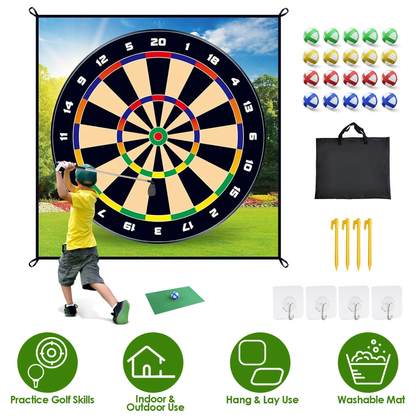 Golf Chipping and Dart Game Mat Set with Stakes