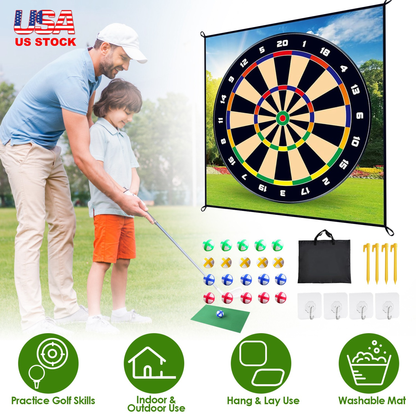 Golf Chipping and Dart Game Mat Set with Stakes
