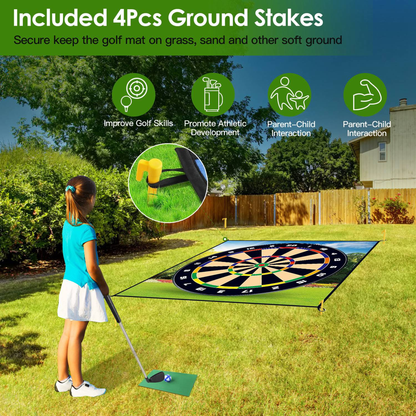 Golf Chipping and Dart Game Mat Set with Stakes